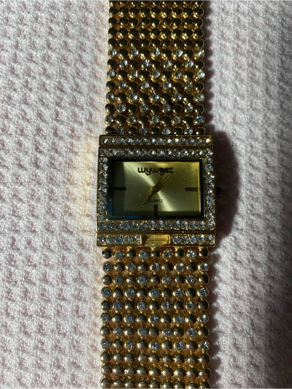 Vintage Joan Rivers Classics Gold Rectangle Beaded Band Watch - WORKING
